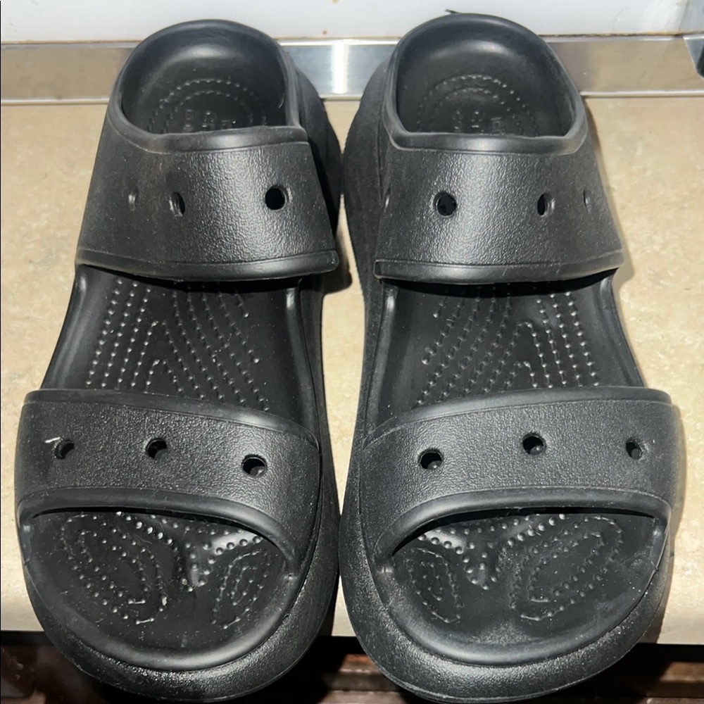 CROCS Black Platform Shoes with Adjustable Straps